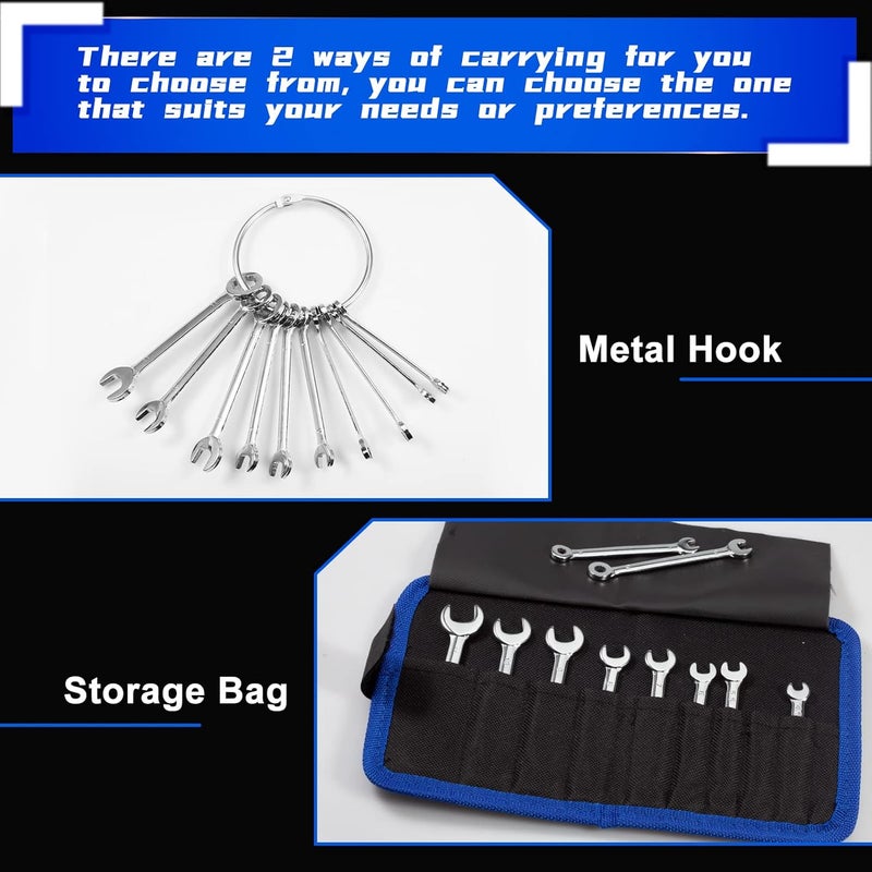 LEONTOOL Small Wrench Set Metric 10 Pcs 4mm To 11mm Open End And Box End Spanner Wrenches with Key Ring, Ignition Wrench Set Standard with Portable Storage Pouches - Image 4